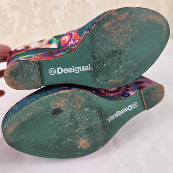 Desigual Size 38 (US 7.5-8) Multicolor Printed Fabric Wedge Heel Round Toe - Picture 8 of 15